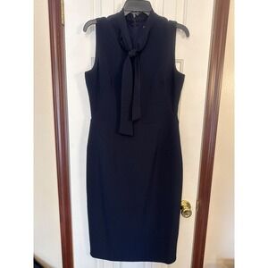 Maggy London Sheath Dress Tie‎ Neck Sleeveless Career Cocktail Blue 6